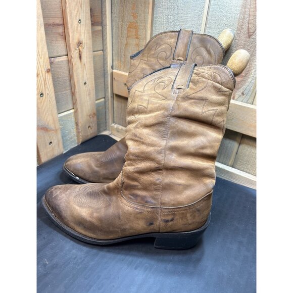 Durango Mens Tan Distressed Leather Western Cowboy Boots PullOn 9.5 EE SW542 - Picture 3 of 10